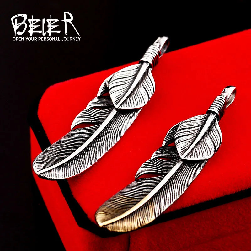 Beier 316L Edelstahl Anhänger Halskette 3D exquisite Feder Anhänger für Geschenkschmuck LLBP8-174P