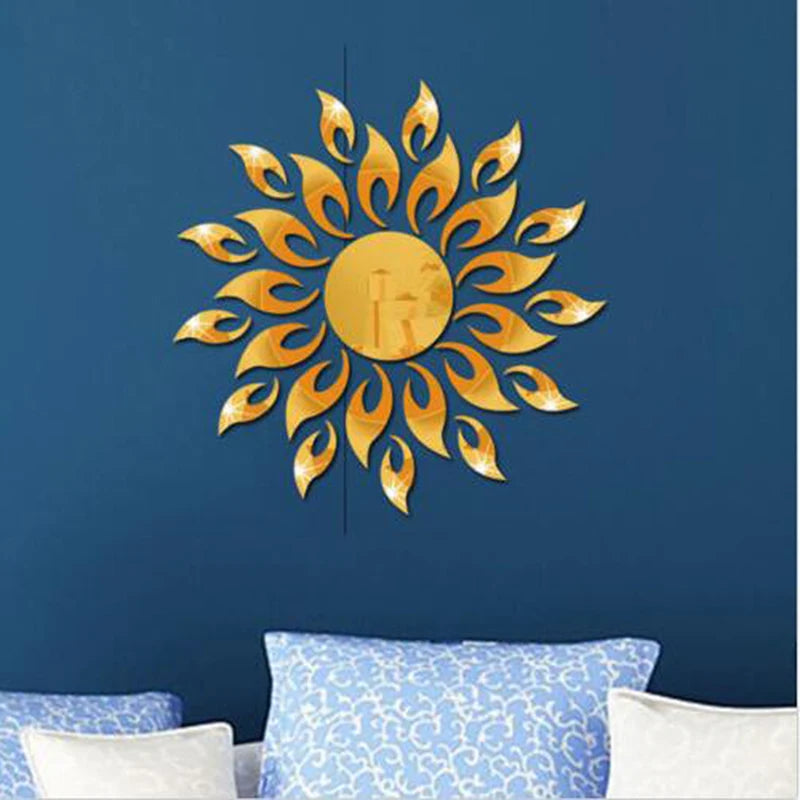 3D Spiegel Sonne Blume Kunst Abnehmbare Wand Aufkleber Acryl Wandbild Aufkleber Home Room Decor Heiß
