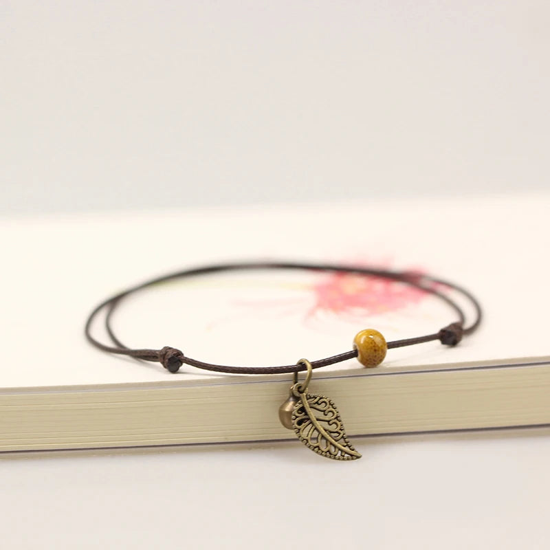 Handgefertigte Keramik-Fußkettchen für Damen – Original handgewebte Mode-Fußkettchen mit Blätter-Ceramic-Schmuck (#1023)