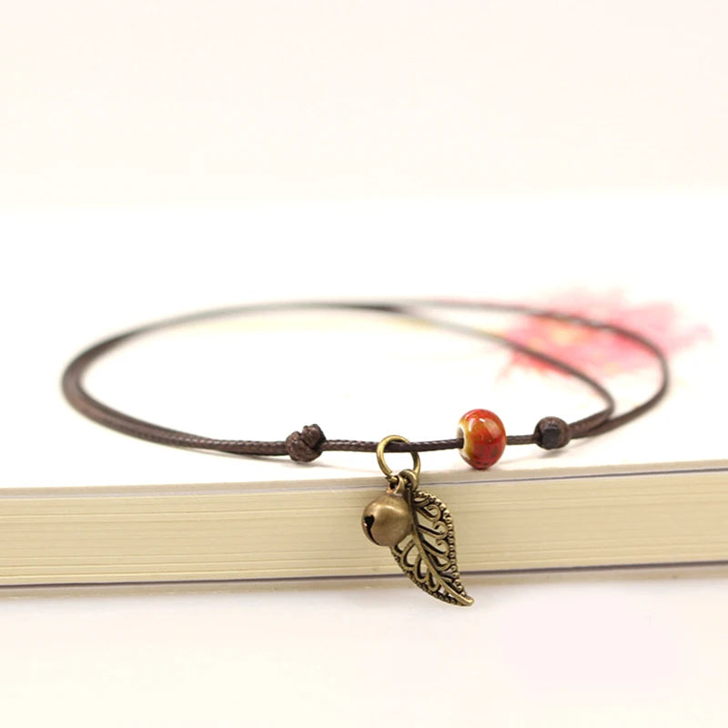 Handgefertigte Keramik-Fußkettchen für Damen – Original handgewebte Mode-Fußkettchen mit Blätter-Ceramic-Schmuck (#1023)