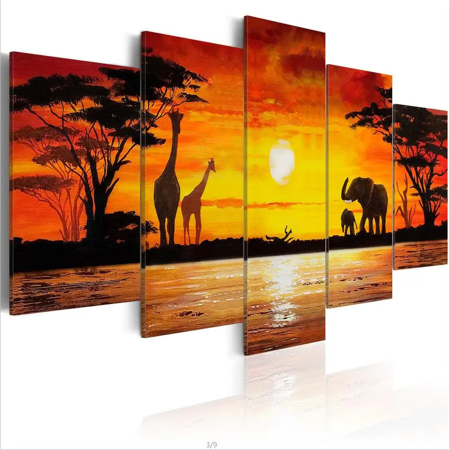 engelskunst-5pcs-set-ungerahmte-afrikanische-tierlandschaft-elefant-giraffe-hd-druck-moderne-heimdekoration-leinwand-olgemalde