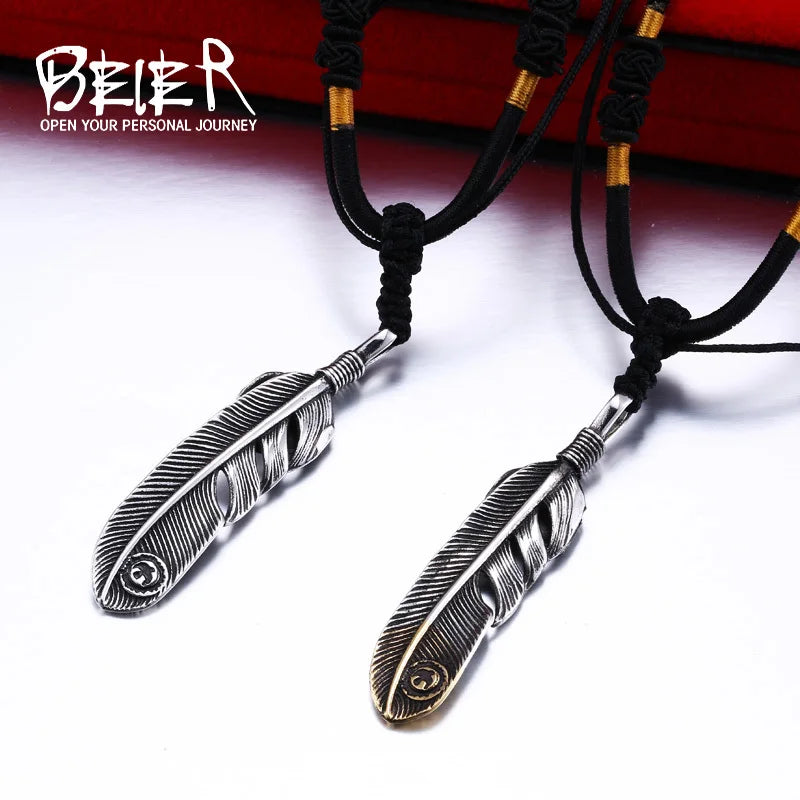 Beier 316L Edelstahl Anhänger Halskette 3D exquisite Feder Anhänger für Geschenkschmuck LLBP8-174P