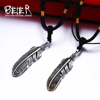 Beier 316L Edelstahl Anhänger Halskette 3D exquisite Feder Anhänger für Geschenkschmuck LLBP8-174P