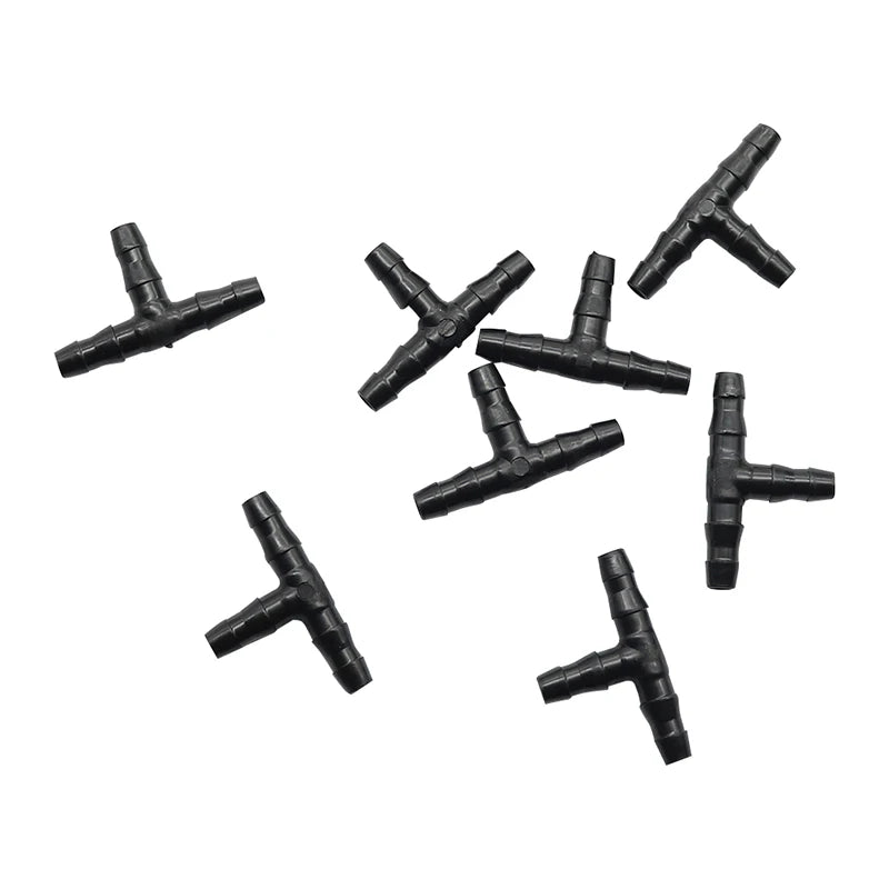 50 Stück Sprinklerbewässerung 1/4 Zoll T-Stück mit Widerhaken, Wasserschlauchanschlüsse, Rohrschlauchanschluss, Verbindungsstück, Tropfsystem für 4 mm/7 mm Schlauch