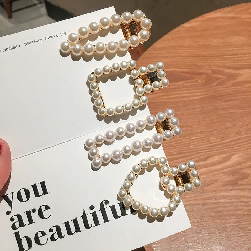 Frau Elegante Geometrische Perle Haarnadeln Koreanischen Stil Haar Clips Legierung Barrettes Mädchen Haar Zubehör Haar Griffe Kopfbedeckung