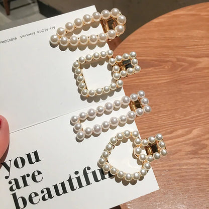 Frau Elegante Geometrische Perle Haarnadeln Koreanischen Stil Haar Clips Legierung Barrettes Mädchen Haar Zubehör Haar Griffe Kopfbedeckung