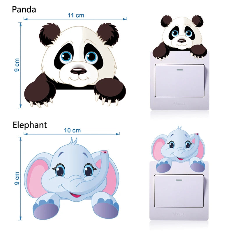 Cartoon Niedliche Elefant Kätzchen Panda Steckdose Schalter Wandaufkleber Vinyl Aufkleber Für Home Decor Schöne Tiere Aufkleber Entfernbar