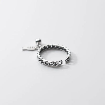 FOXANRY Silberfarbene Ringe für Frauen – Modischer Vintage-Stil, hohle Kettendesign, Fischanhänger, Thai-Silber, Schmuck-Geschenk