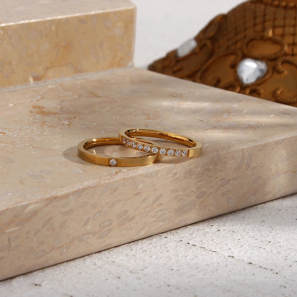 E.B.belle AAA CZ gefüllte dünne Goldringe für weibliche weibliche wasserdichte Kristallringe vergoldeter Edelstahlring