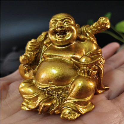 Goldene Lachender Buddha Statue, Chinesische Feng Shui Glücksbringer Geld Maitreya Buddha Skulptur, Figuren, Heim- und Gartendekoration Statuen