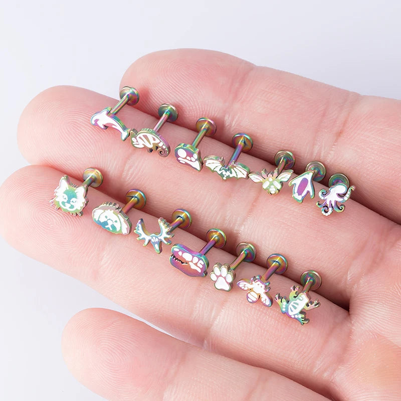 1PC 16G Edelstahl Tierstil Labret Monroe Lippenring Niedliche Ohrstecker Tragus Helix Knorpel Ohrring Ohrstecker Piercing Schmuck