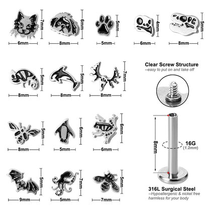 1PC 16G Edelstahl Tierstil Labret Monroe Lippenring Niedliche Ohrstecker Tragus Helix Knorpel Ohrring Ohrstecker Piercing Schmuck