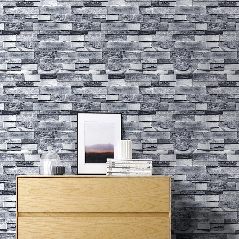 Hellgraue Backstein-Selbstklebende Tapete – Steinoptik-Peel-and-Stick-Tapeten, Backstein-Faux-Struktur, für Badezimmer und Bodenbeläge