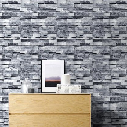 Hellgraue Backstein-Selbstklebende Tapete – Steinoptik-Peel-and-Stick-Tapeten, Backstein-Faux-Struktur, für Badezimmer und Bodenbeläge