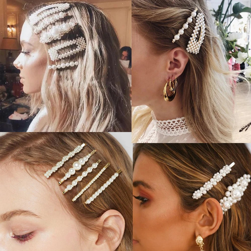 Frau Elegante Geometrische Perle Haarnadeln Koreanischen Stil Haar Clips Legierung Barrettes Mädchen Haar Zubehör Haar Griffe Kopfbedeckung