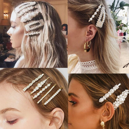 Frau Elegante Geometrische Perle Haarnadeln Koreanischen Stil Haar Clips Legierung Barrettes Mädchen Haar Zubehör Haar Griffe Kopfbedeckung