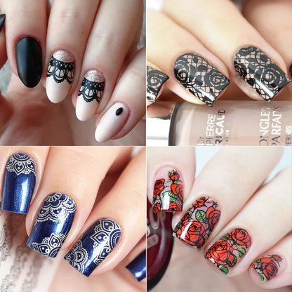 Spitzen-Nagelstempelplatten, Mandala, geometrische Blumen, Nagelkunst-Stempel-Vorlagen, polnische Druckschablonen, Maniküre-Werkzeuge