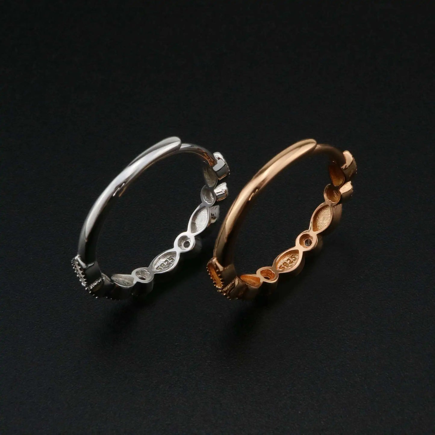 1Pcs Andenken Muttermilch Harz Ring Fassungen Massiv 925 Sterling Silber Rosé Vergoldet 2x4MM Marquise Lünette mit 2mm 1294219