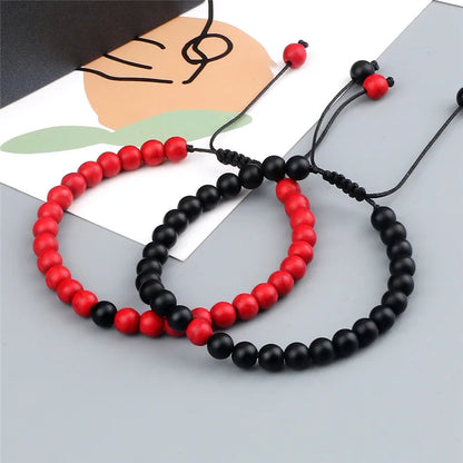 Paar Distanz Armband Rot Schwarz Matt Naturstein Männer Armreifen 6mm Elastische Seil Perlenarmbänder für Frauen Klassischer Schmuck