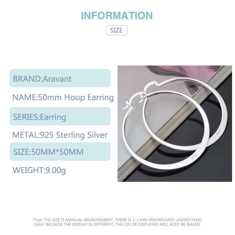 Aravant 925 Silber 55mm Flache Creolen für Frauen – Mode-Schmuck, Geschenk