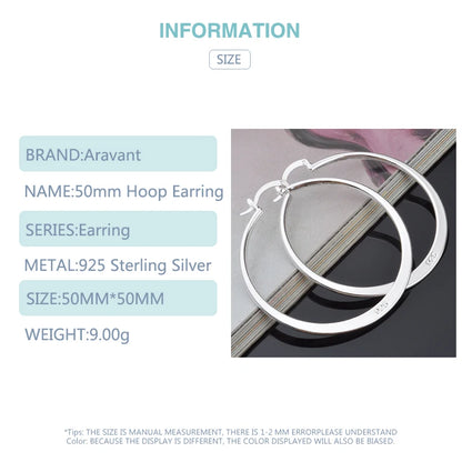 Aravant 925 Silber 55mm Flache Creolen für Frauen – Mode-Schmuck, Geschenk