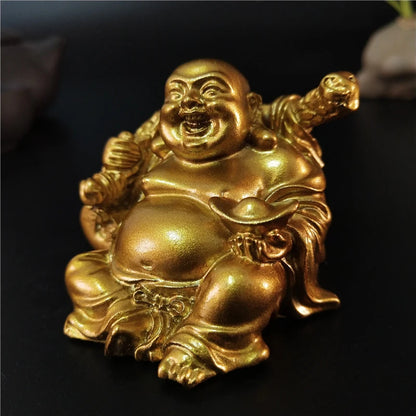 Goldene Lachender Buddha Statue, Chinesische Feng Shui Glücksbringer Geld Maitreya Buddha Skulptur, Figuren, Heim- und Gartendekoration Statuen
