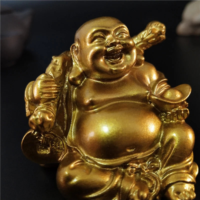 Goldene Lachender Buddha Statue, Chinesische Feng Shui Glücksbringer Geld Maitreya Buddha Skulptur, Figuren, Heim- und Gartendekoration Statuen