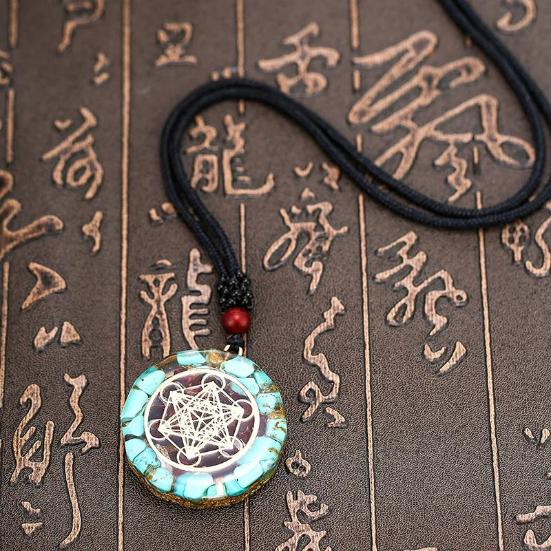 Orgonit Energie Lotus Anhänger Halskette Türkise Reiki Om Yoga Heilung EMF Harz Sri Yantra Halskette Schmuck Geschenke Dropshipping