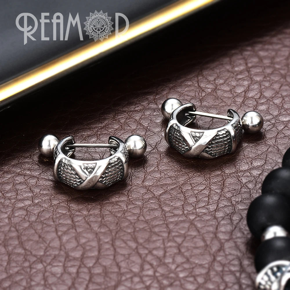 REAMOR Gothic U-förmige Creolen – Edelstahl-Ohrringe für Damen und Herren, X-Symbol, Clip-On, trendiges Schmuckgeschenk (1 Set)