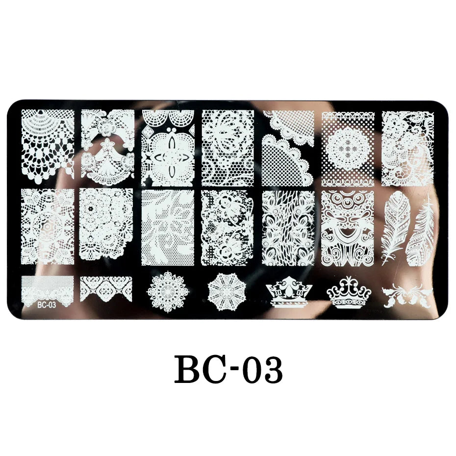 Spitzen-Nagelstempelplatten, Mandala, geometrische Blumen, Nagelkunst-Stempel-Vorlagen, polnische Druckschablonen, Maniküre-Werkzeuge