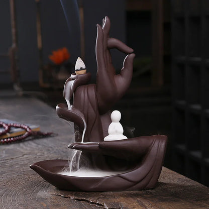 Handgefertigter lila Tonbrenner Backflow Weihrauch Brenner Weihrauch Stickhalter Zen Lotus Keramik Weihrauch im Haus Ornamente Home Ornamente