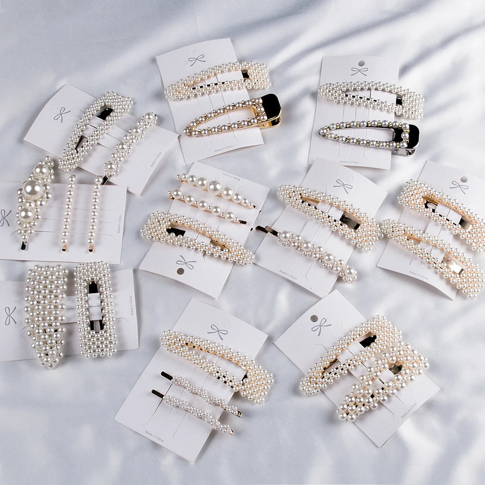 Frau Elegante Geometrische Perle Haarnadeln Koreanischen Stil Haar Clips Legierung Barrettes Mädchen Haar Zubehör Haar Griffe Kopfbedeckung