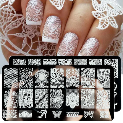 Spitzen-Nagelstempelplatten, Mandala, geometrische Blumen, Nagelkunst-Stempel-Vorlagen, polnische Druckschablonen, Maniküre-Werkzeuge