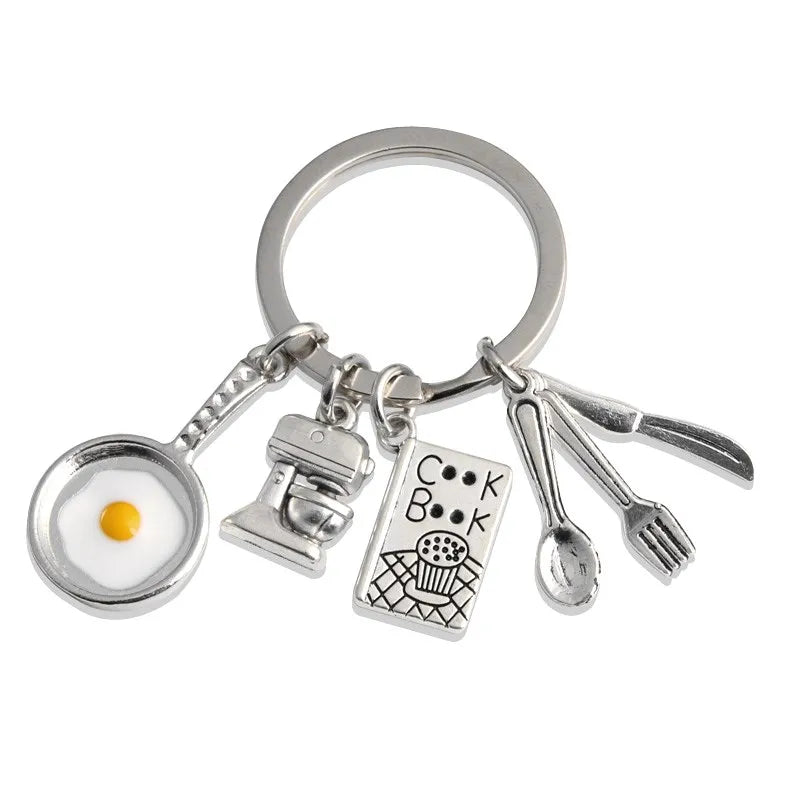 New Cooking Keychain Home Cooking Key Ring gebratener Eiernackmixer Kochbuch -Tabelle Schlüsselkette für Kochgeschenke Schmuck Handgefertigt