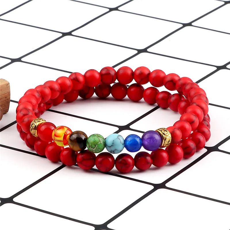 Paar Distanz Armband Rot Schwarz Matt Naturstein Männer Armreifen 6mm Elastische Seil Perlenarmbänder für Frauen Klassischer Schmuck