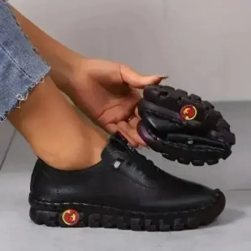 Sportschuhe Damen – Schnür-Loafers, Leder-Flats, Neuer Stil 2024, Frühling, Freizeitschuhe, bequeme Mom-Schuhe, Mujer Zapatos