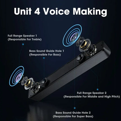 Heimkino Bluetooth-Lautsprecher Kabelgebundene und kabellose Soundbar USB-betriebene Soundbar für TV-PC-Laptop-Gaming-Surround-Audiosystem