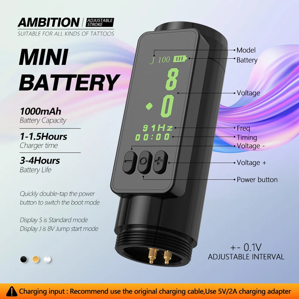 Ambition Sally Wireless Permanent Make-up Maschine Tattoo Pen Rotary 2,0-3,5 mm einstellbarer Hub Coreless Motor Tattoo Zubehör