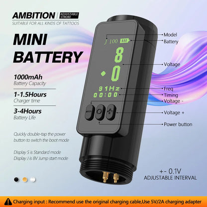 Ambition Sally Wireless Permanent Make-up Maschine Tattoo Pen Rotary 2,0-3,5 mm einstellbarer Hub Coreless Motor Tattoo Zubehör