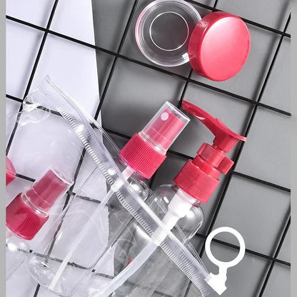 7PCS Reiseflasche Tasche Waschset Make-up Shampoo Körperwäsche Tragbares Hautpflegeprodukt Handcreme Nachfüllbare Spray Lotion Flasche