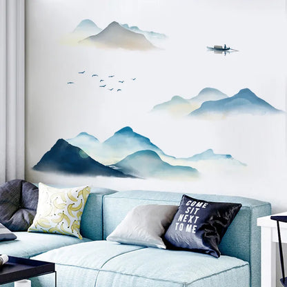Ink Wash Mountain Wandaufkleber für Wohnzimmer Zuhause Schlafzimmer Kleiderschrank Wanddekoration Selbstklebende Vinyl Aufkleber Tapeten