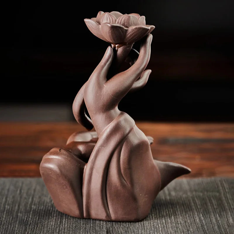 Kreative Keramik Lila Sand Räucherstäbchen Brenner Zen Buddhist Hand Rückfluss Räuchergefäß Lotus Drachen Form Räucherstäbchen Ofen Home Decorations
