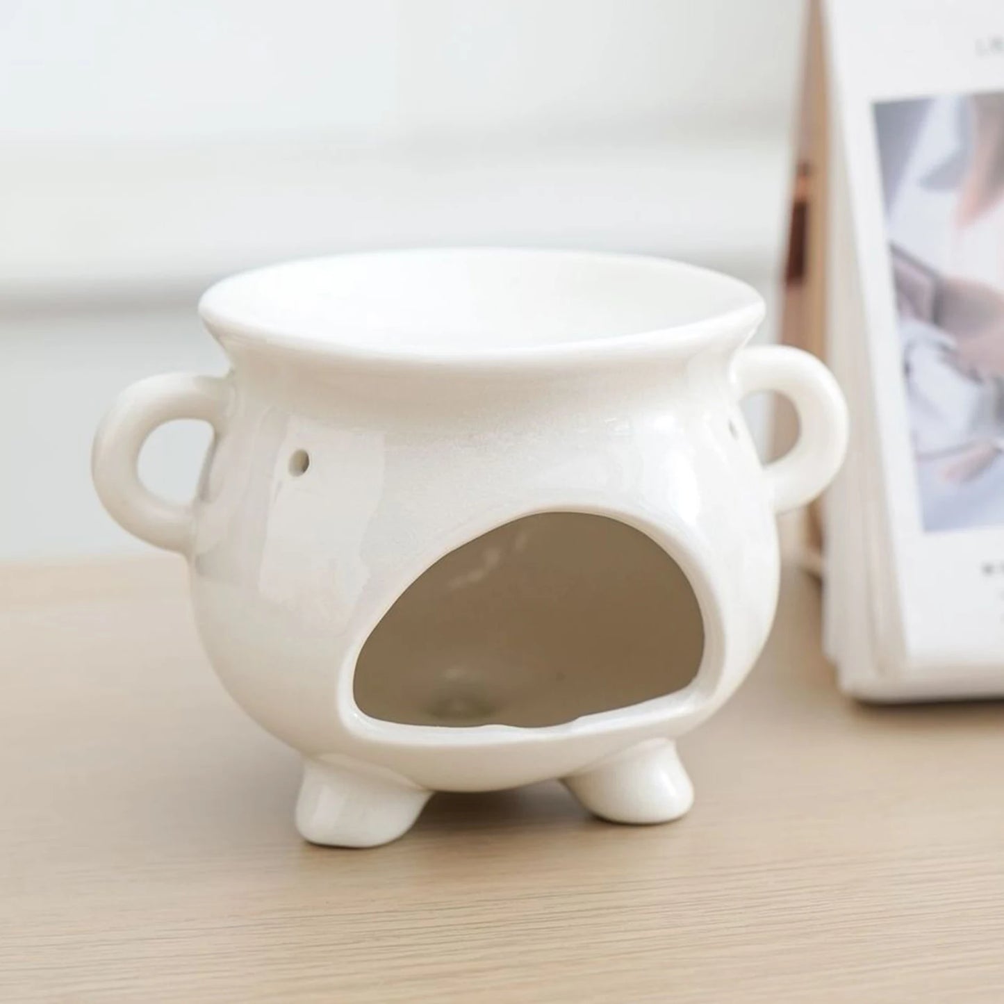 Keramik Teelichthalter und Ätherischer Öl-Diffuser – Desktop Ornament, Duftwärmer für Büro, Yogaraum oder Sauna