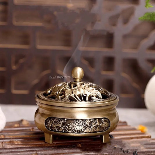 Reines Kupfer Antik Dreibeiner Aromatherapie-Ofen DIY Haushalt Indoor Pfanne Räucherstäbchen Draht Räucherstäbchen Brenner Tee Zeremonie Dekoration