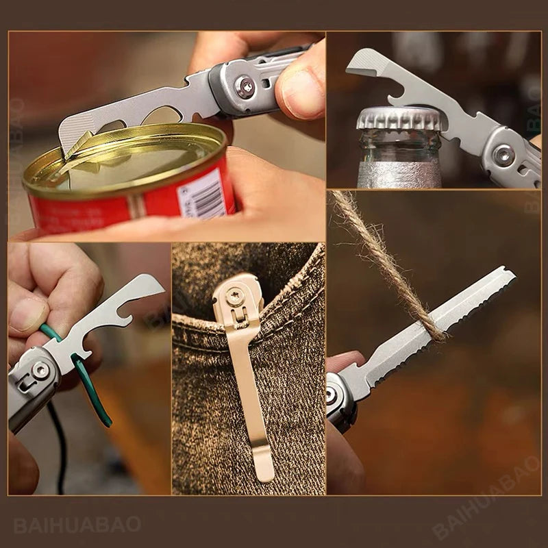 BHBT 9 in 1 Mini Multitool Klappmesser EDC Taktisches Camping Survival Tools Outdoor Taschenmesser Schere Schraubendreher