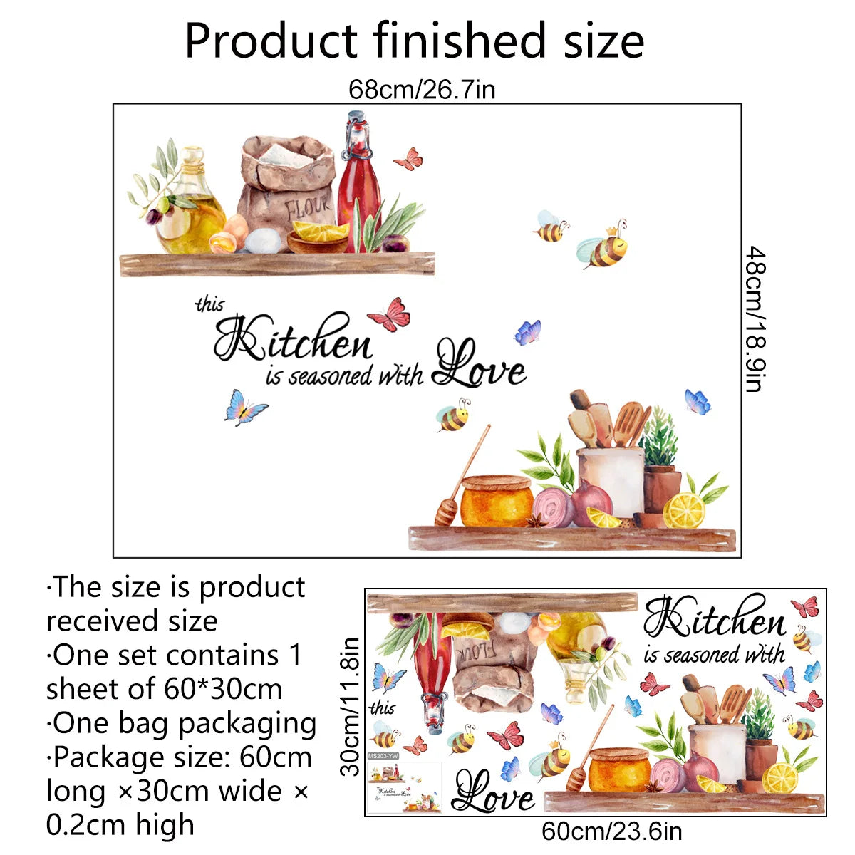 30-60cm-englische-kuche-biene-schmetterling-cartoon-wandaufkleber-klassischer-hintergrund-wand-wohnzimmer-kuche-home-decor-wandaufkleber