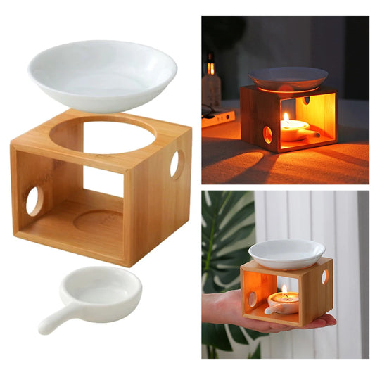 Kerze Duftlampe Ölofen Bambusrahmen Aromabrenner Kerzenhalter Kerzenständer Vase Aromatherapie Ofen Heimdekoration