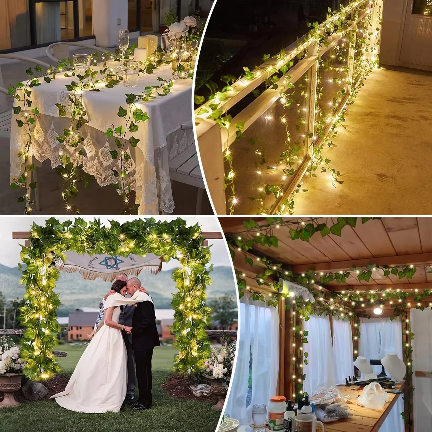 12/10/2m Künstliche Efeuranke mit LED-Lichtern, Grüne Blätter, Heim- und Schlafzimmerdekoration, Hochzeit, Leuchtende Kunstpflanzen-Girlande, Heimdekoration