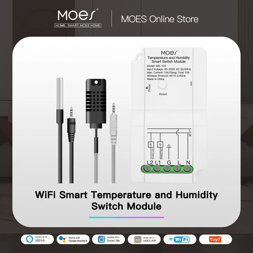 WiFi Smart Temperatur Feuchtigkeit Schalter Modul Sensor Dual Relais Ausgang Smart Life App Wireless Controller Arbeiten mit Alexa Google