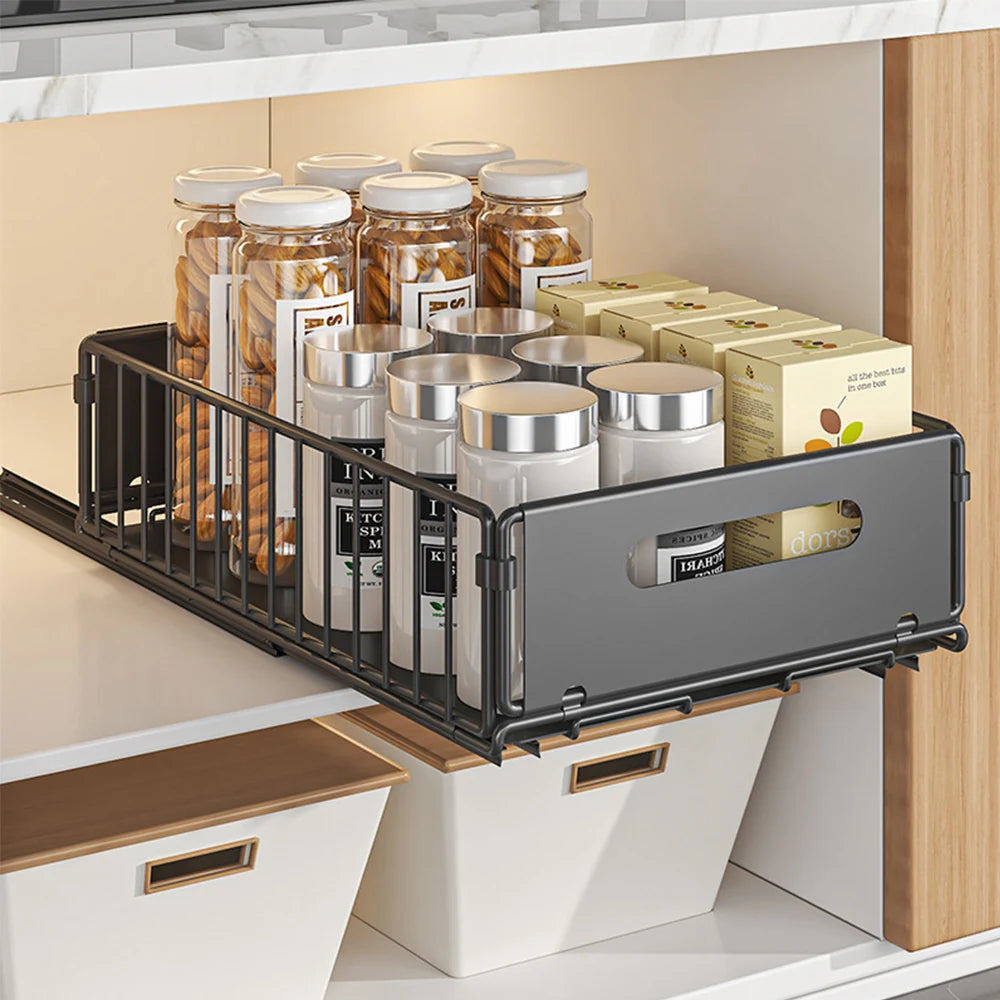 Küchenaufbewahrungsregal Ausziehbarer Schrank Organizer Schiebeschublade Aufbewahrungstablett Gewürzflasche Gewürzaufbewahrungsregal Küchenorganisator